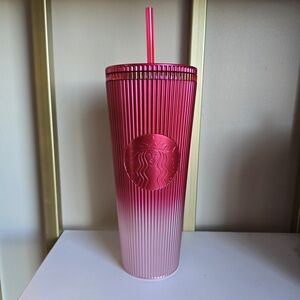 NWOT Starbucks Pink Ombre Ribbed Tumbler with Straw